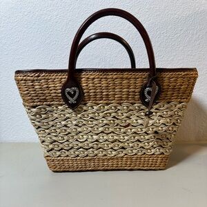Brighton Woven Tote in Brown and Tan